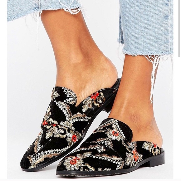 Free People Shoes - Free People Brocade Black Mules
